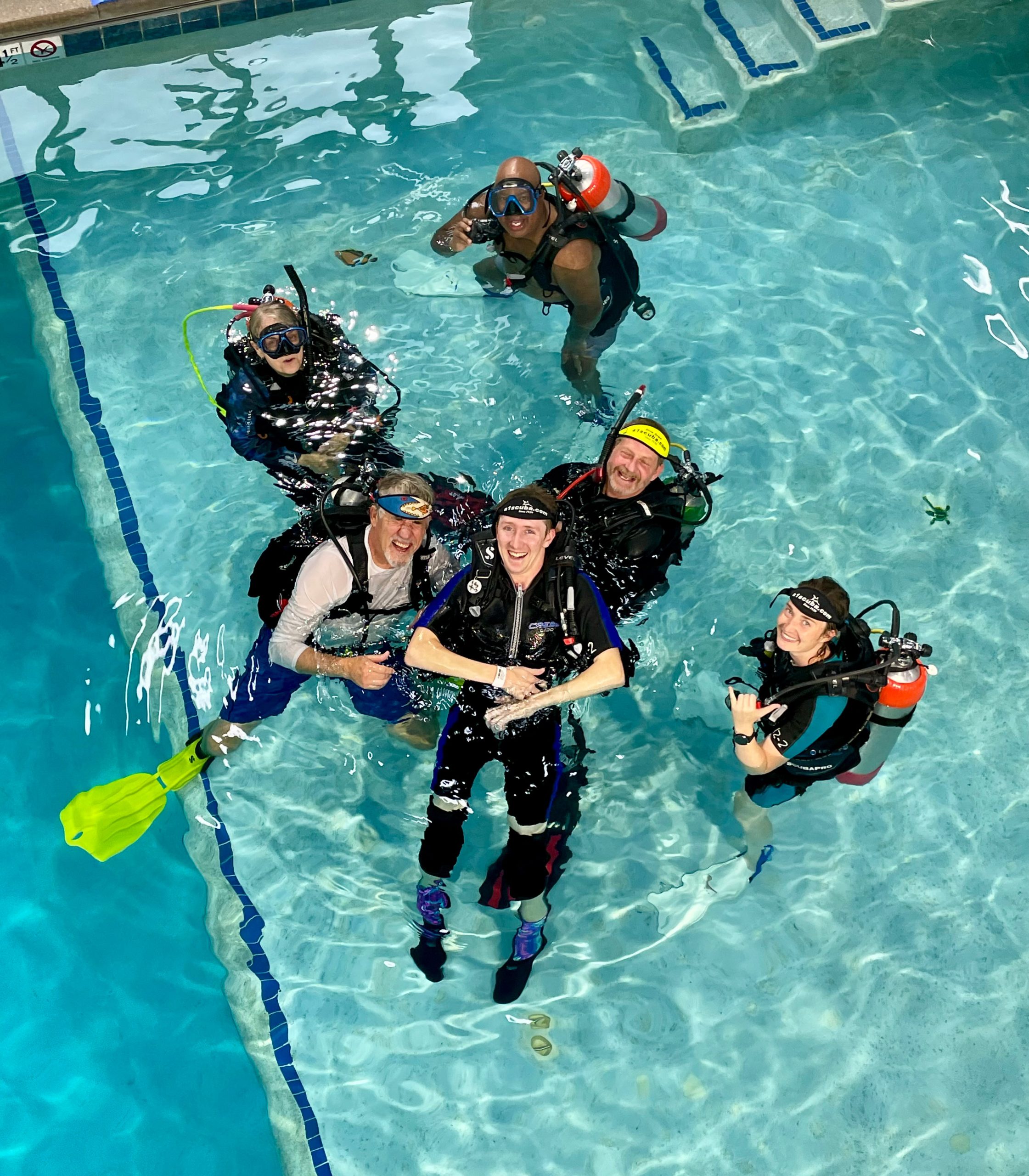 Adaptive Diver course students in the pool at A-1 Scuba